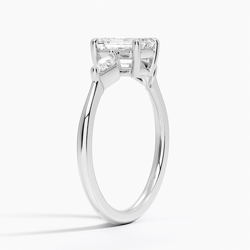 Cometa Three Stone Diamond Ring Platinum Emerald Engagement Ring