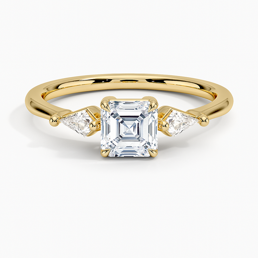 Cometa Three Stone Diamond Ring Yellow Gold 18k Asscher Engagement Ring