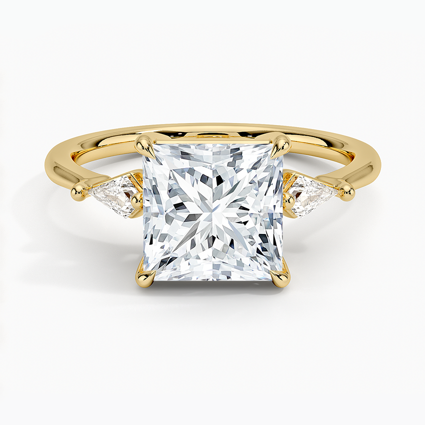 Cometa Three Stone Diamond Ring Yellow Gold 18k Princess Engagement Ring
