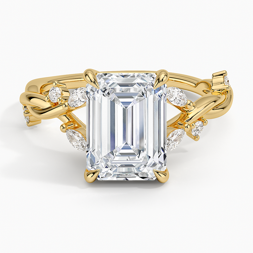 Azalea Twist Diamond Ring Yellow Gold 18k Emerald Engagement Ring