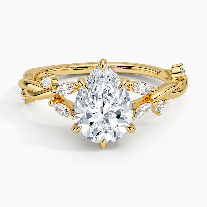 Azalea Twist Diamond Ring Yellow Gold 18k Pear Engagement Ring