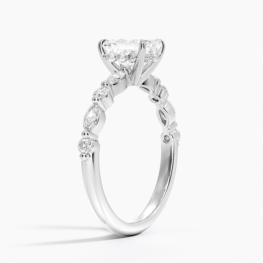 Versailles Hidden Halo Diamond Ring Platinum Emerald Engagement Ring