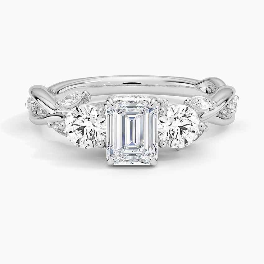 Secret Garden Three Stone Diamond Ring (3/4 ct. tw.) Platinum Emerald Engagement Ring