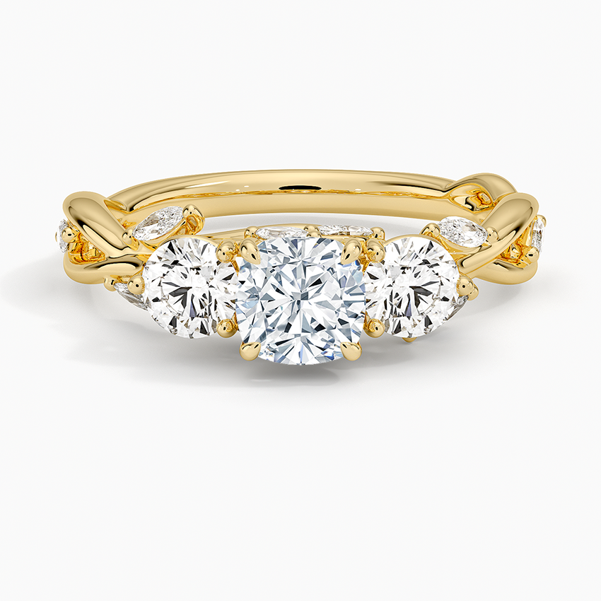 Secret Garden Three Stone Diamond Ring (3/4 ct. tw.) Yellow Gold 18k Cushion Engagement Ring