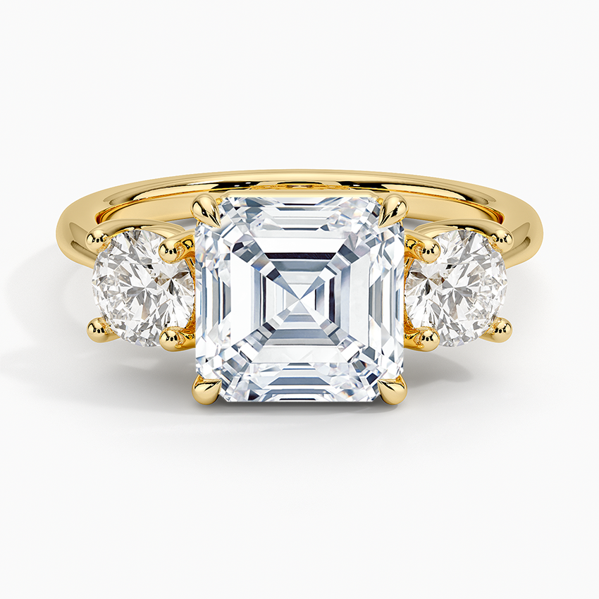 Luxe Selene Three Stone Diamond Ring (2/3 ct. tw.) Yellow Gold 18k Asscher Engagement Ring