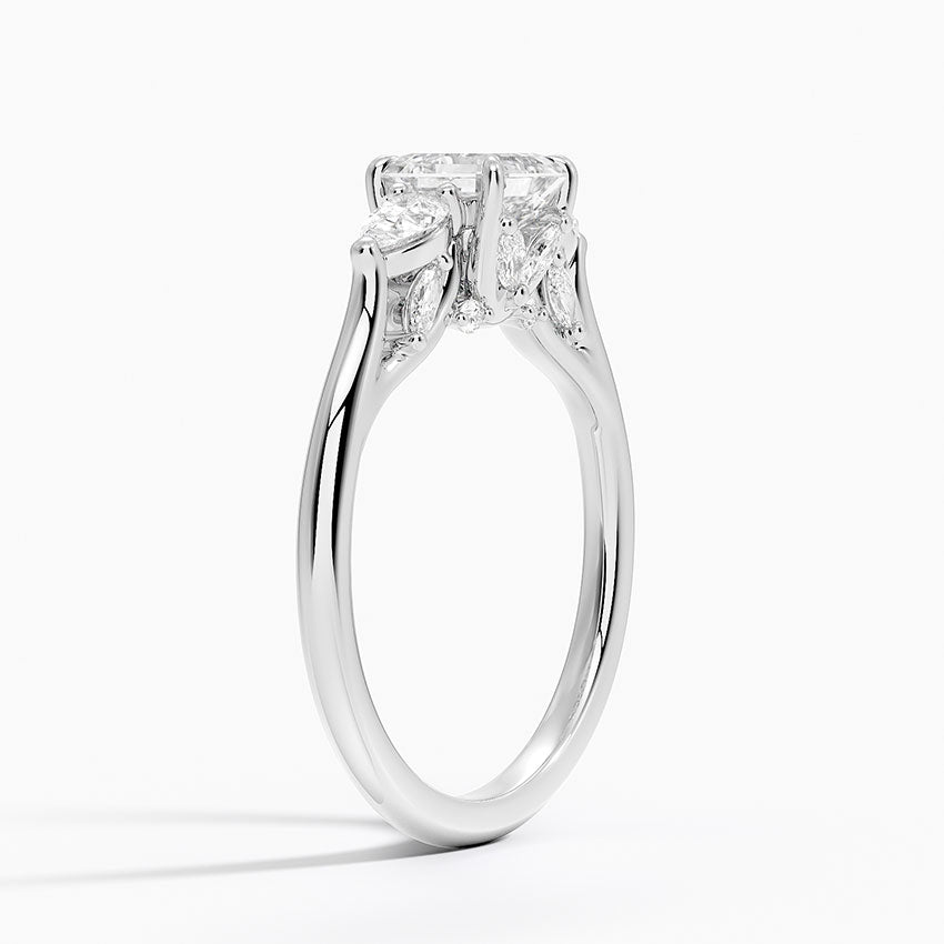 Secret Garden Gallery Three Stone Diamond Ring Platinum Asscher Engagement Ring