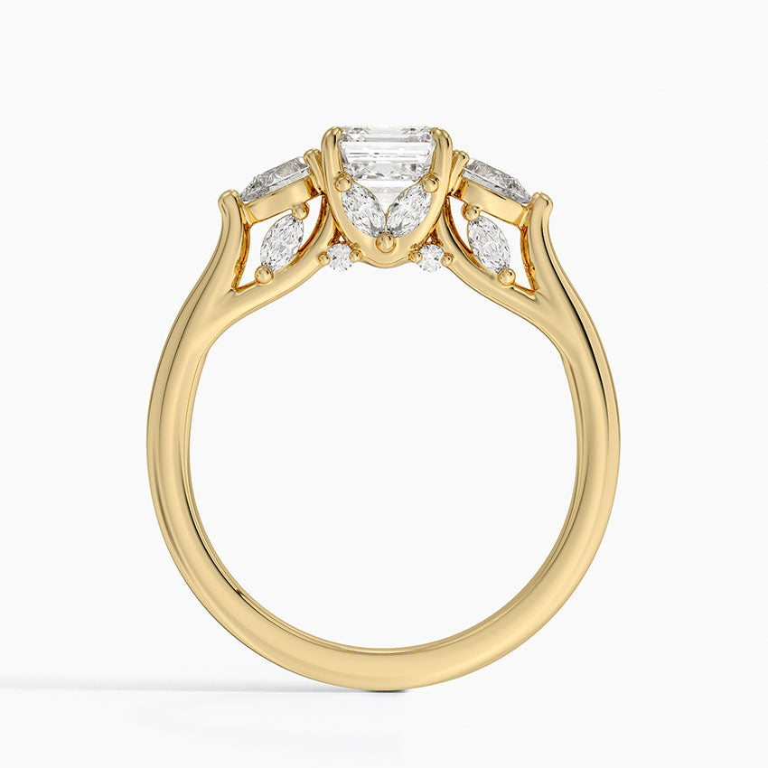 Secret Garden Gallery Three Stone Diamond Ring Yellow Gold 18k Asscher Engagement Ring