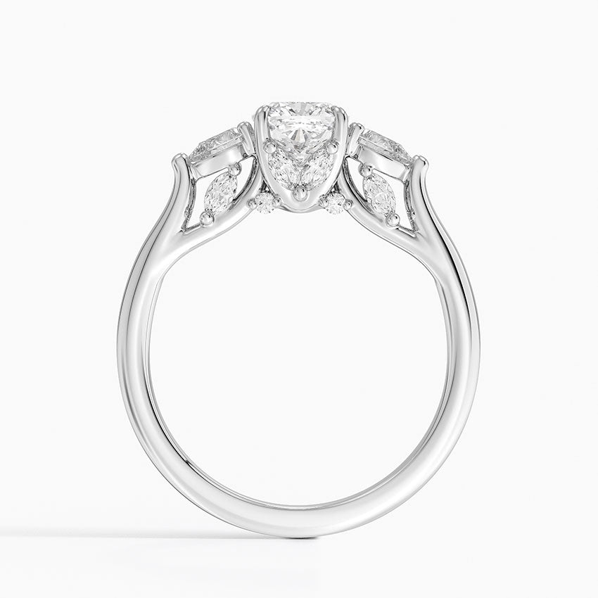 Secret Garden Gallery Three Stone Diamond Ring Platinum Cushion Engagement Ring