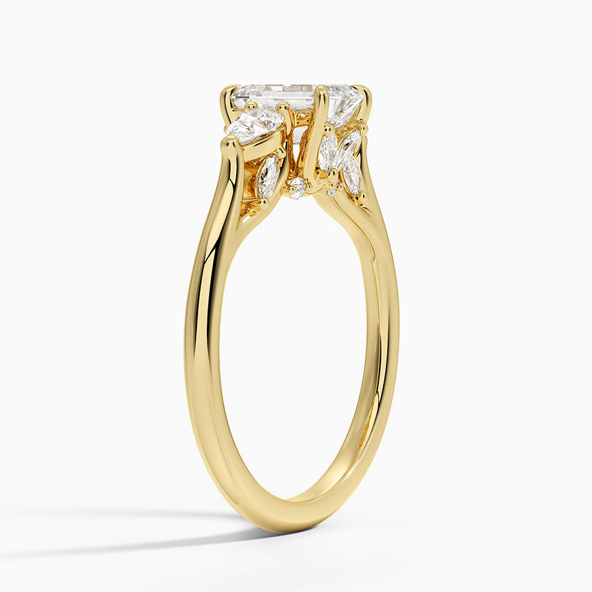 Secret Garden Gallery Three Stone Diamond Ring Yellow Gold 18k Emerald Engagement Ring