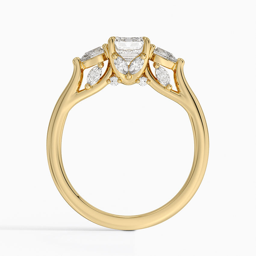 Secret Garden Gallery Three Stone Diamond Ring Yellow Gold 18k Emerald Engagement Ring