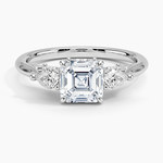 Secret Garden Gallery Three Stone Diamond Ring Platinum Asscher Engagement Ring