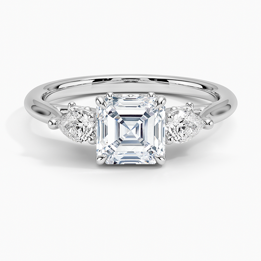 Secret Garden Gallery Three Stone Diamond Ring Platinum Asscher Engagement Ring