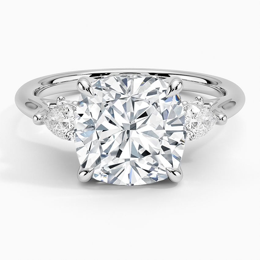 Secret Garden Gallery Three Stone Diamond Ring Platinum Cushion Engagement Ring