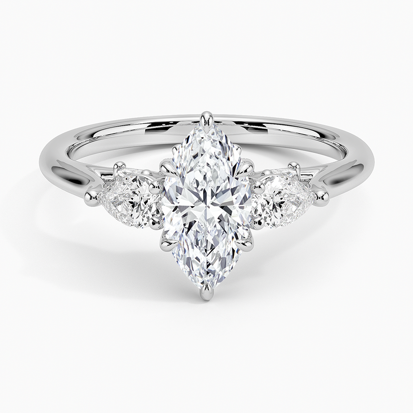 Secret Garden Gallery Three Stone Diamond Ring Platinum Marquise Engagement Ring
