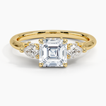 Secret Garden Gallery Three Stone Diamond Ring Yellow Gold 18k Asscher Engagement Ring