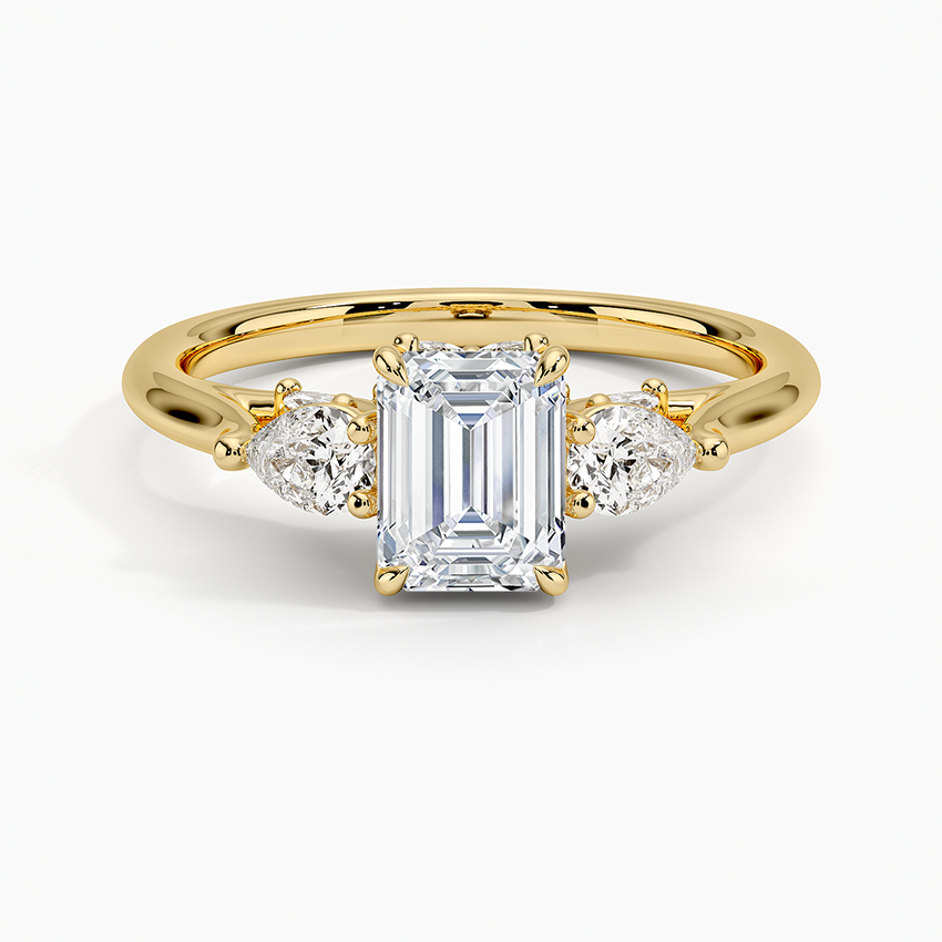 Secret Garden Gallery Three Stone Diamond Ring Yellow Gold 18k Emerald Engagement Ring