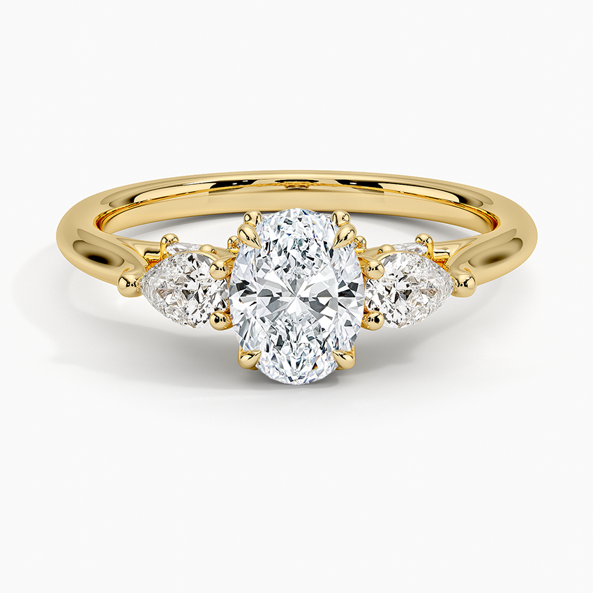 Secret Garden Gallery Three Stone Diamond Ring Yellow Gold 18k Oval Engagement Ring