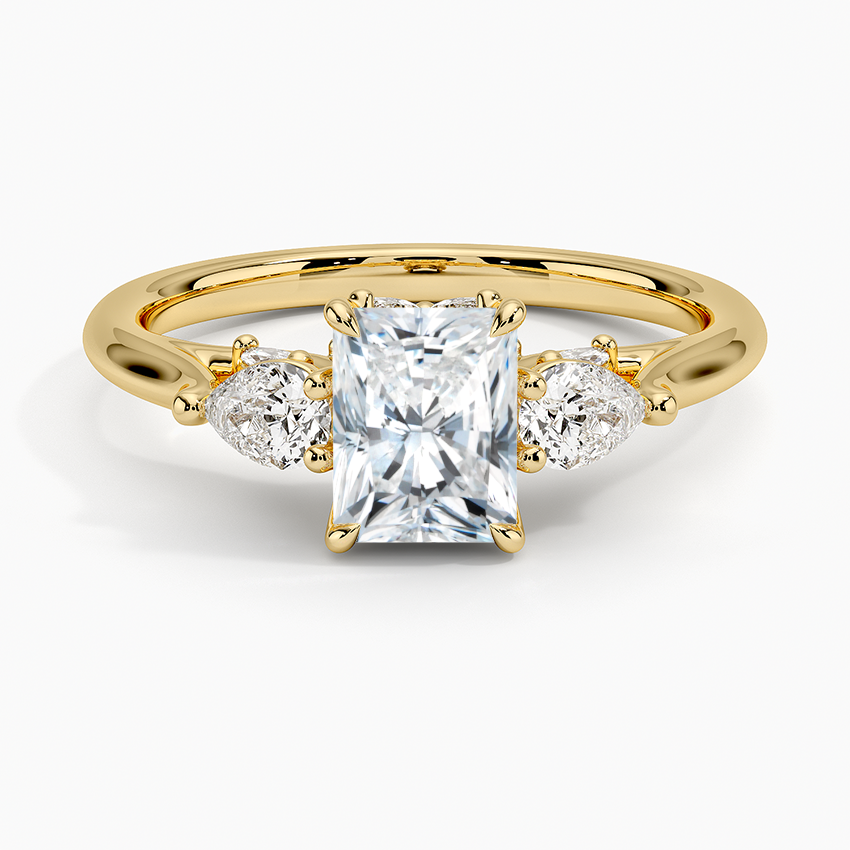 Secret Garden Gallery Three Stone Diamond Ring Yellow Gold 18k Radiant Engagement Ring