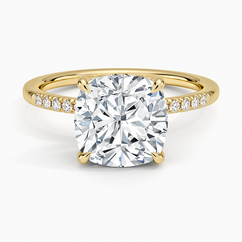 Viviana One-Quarter Coverage Diamond Ring Yellow Gold 18k Cushion Engagement Ring