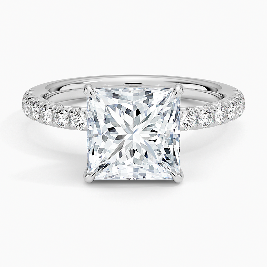 Amelie Half Coverage Diamond Ring Platinum Princess Engagement Ring