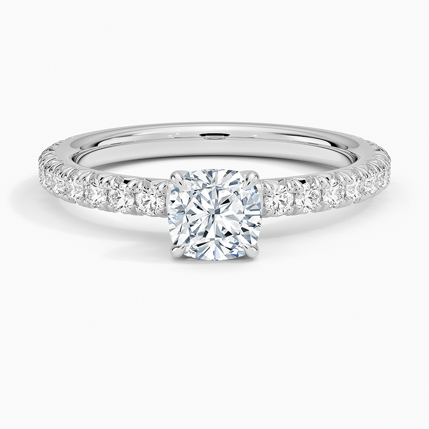 Amelie Three-Quarter Coverage Diamond Ring Platinum Cushion Engagement Ring