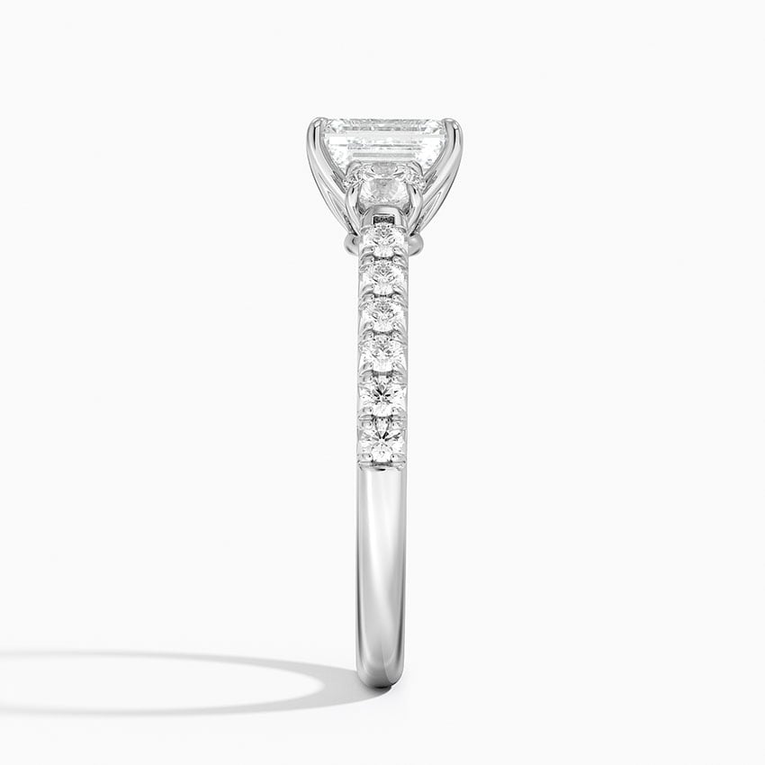 Amelie Three Stone Diamond Ring Platinum Emerald Engagement Ring