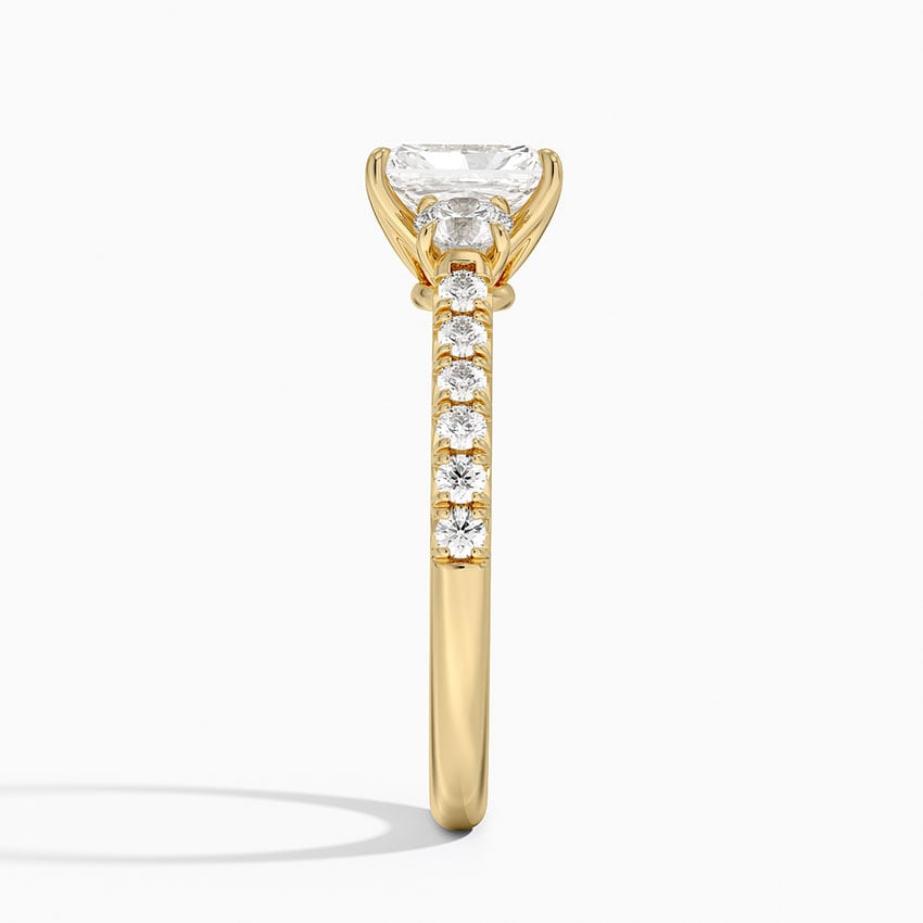 Amelie Three Stone Diamond Ring Yellow Gold 18k Radiant Engagement Ring