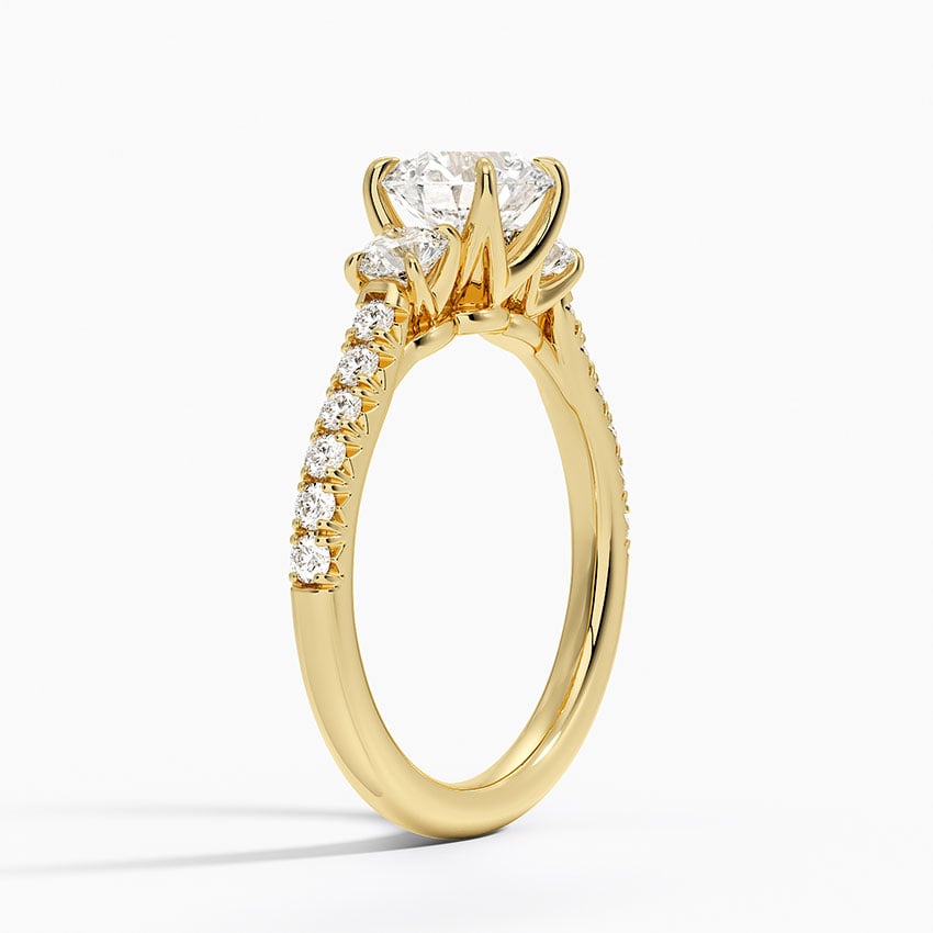 Amelie Three Stone Diamond Ring Yellow Gold 18k Round Engagement Ring