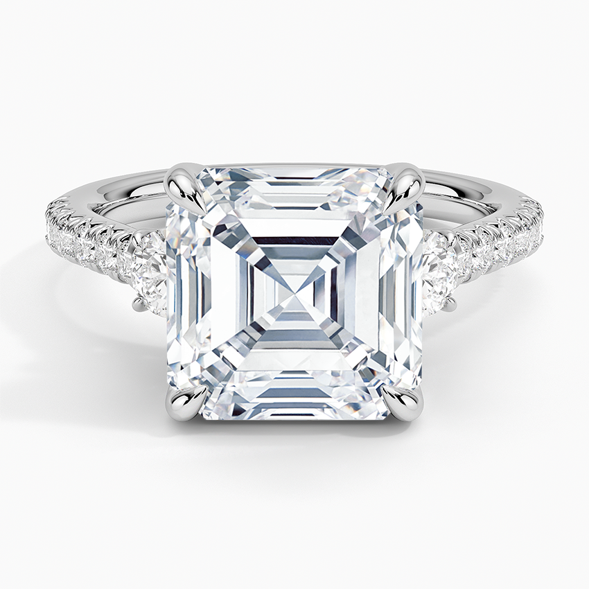 Amelie Three Stone Diamond Ring Platinum Asscher Engagement Ring