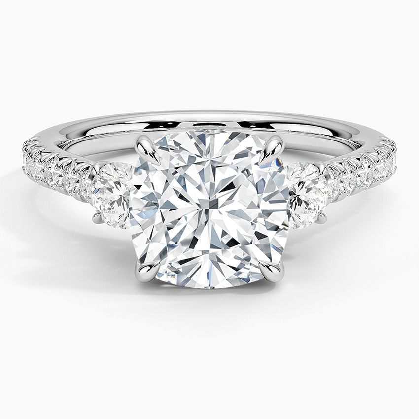 Amelie Three Stone Diamond Ring Platinum Cushion Engagement Ring