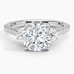Amelie Three Stone Diamond Ring Platinum Cushion Engagement Ring