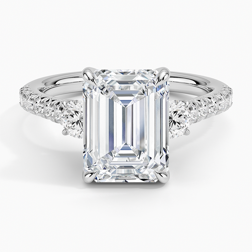 Amelie Three Stone Diamond Ring Platinum Emerald Engagement Ring