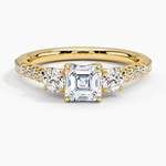 Amelie Three Stone Diamond Ring Yellow Gold 18k Asscher Engagement Ring