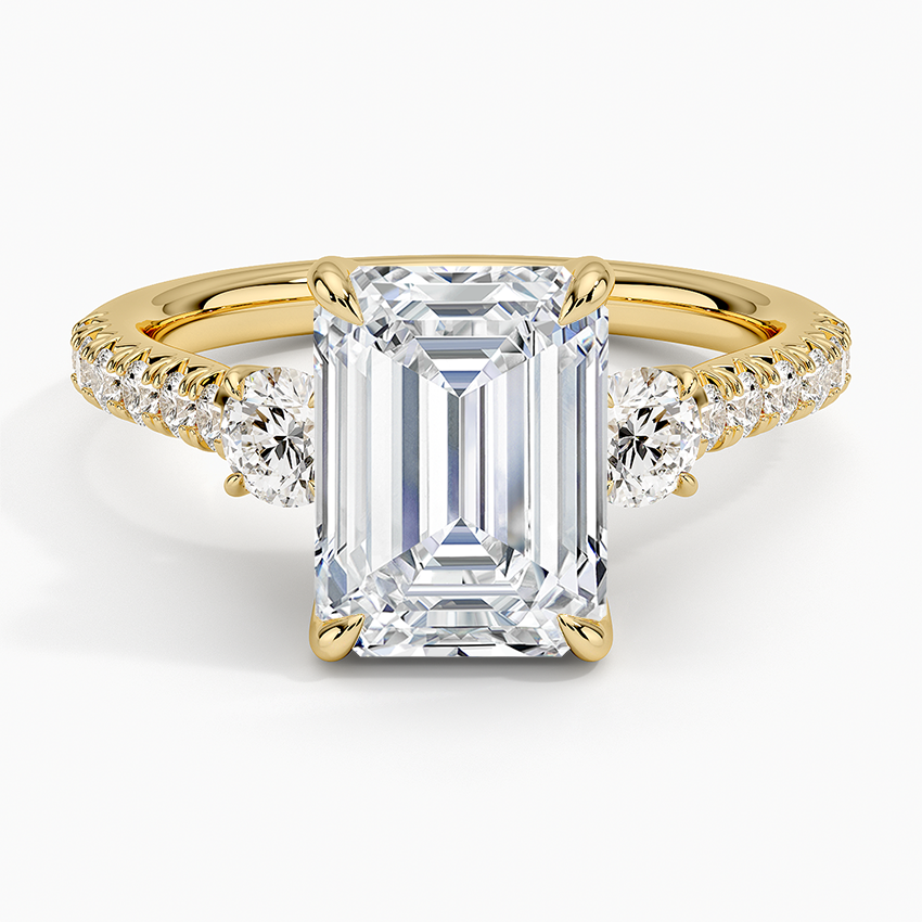 Amelie Three Stone Diamond Ring Yellow Gold 18k Emerald Engagement Ring