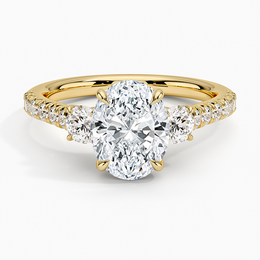 Amelie Three Stone Diamond Ring Yellow Gold 18k Oval Engagement Ring