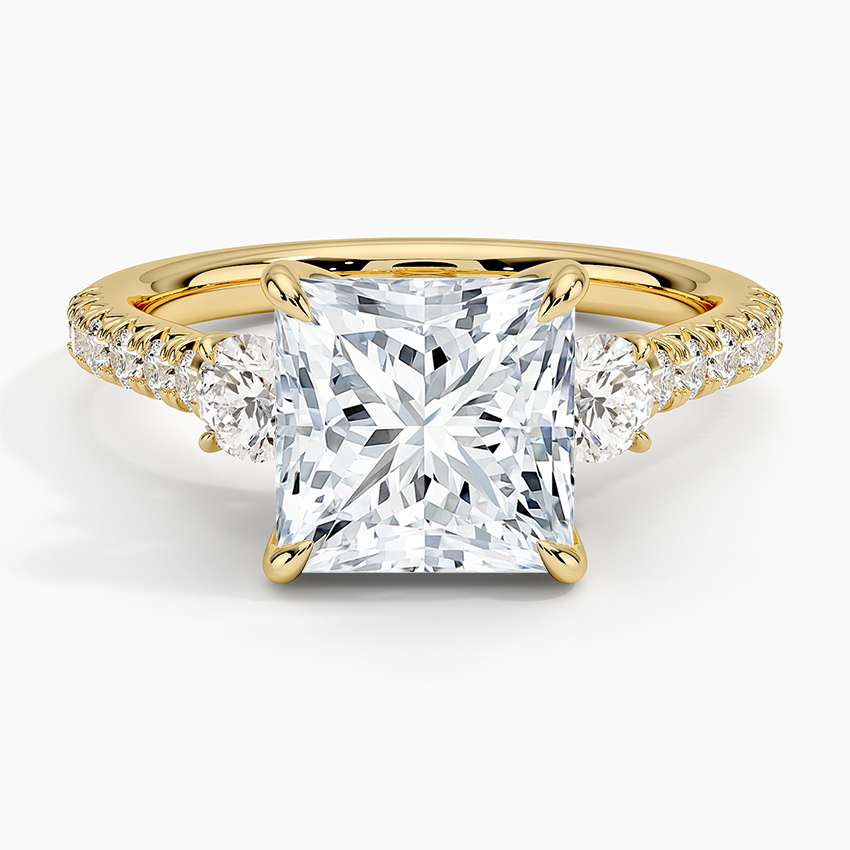 Amelie Three Stone Diamond Ring Yellow Gold 18k Princess Engagement Ring