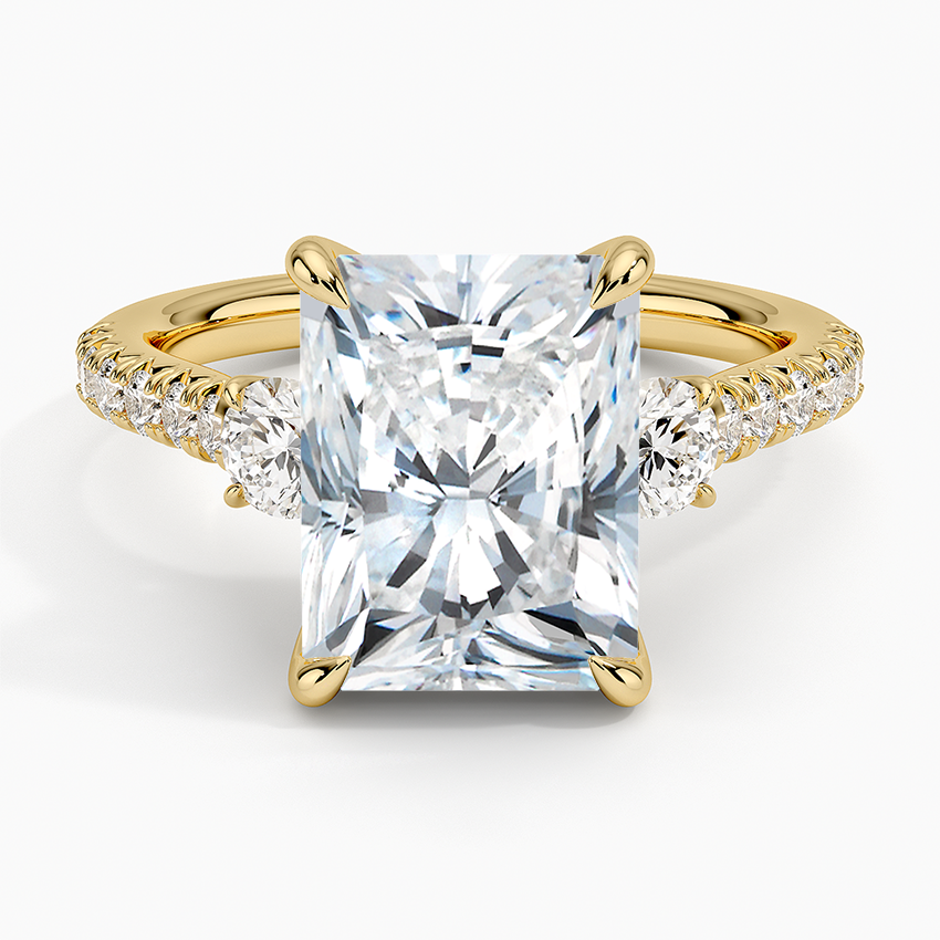 Amelie Three Stone Diamond Ring Yellow Gold 18k Radiant Engagement Ring