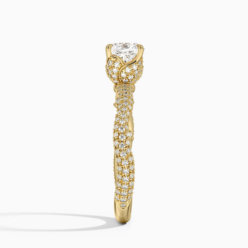 Rose Thorn Diamond Ring Yellow Gold 18k Cushion Engagement Ring