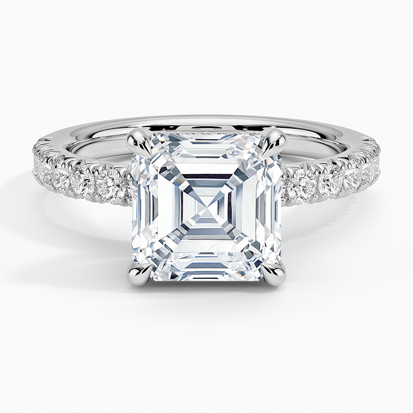 Olympia Half Coverage Diamond Ring Platinum Asscher Engagement Ring