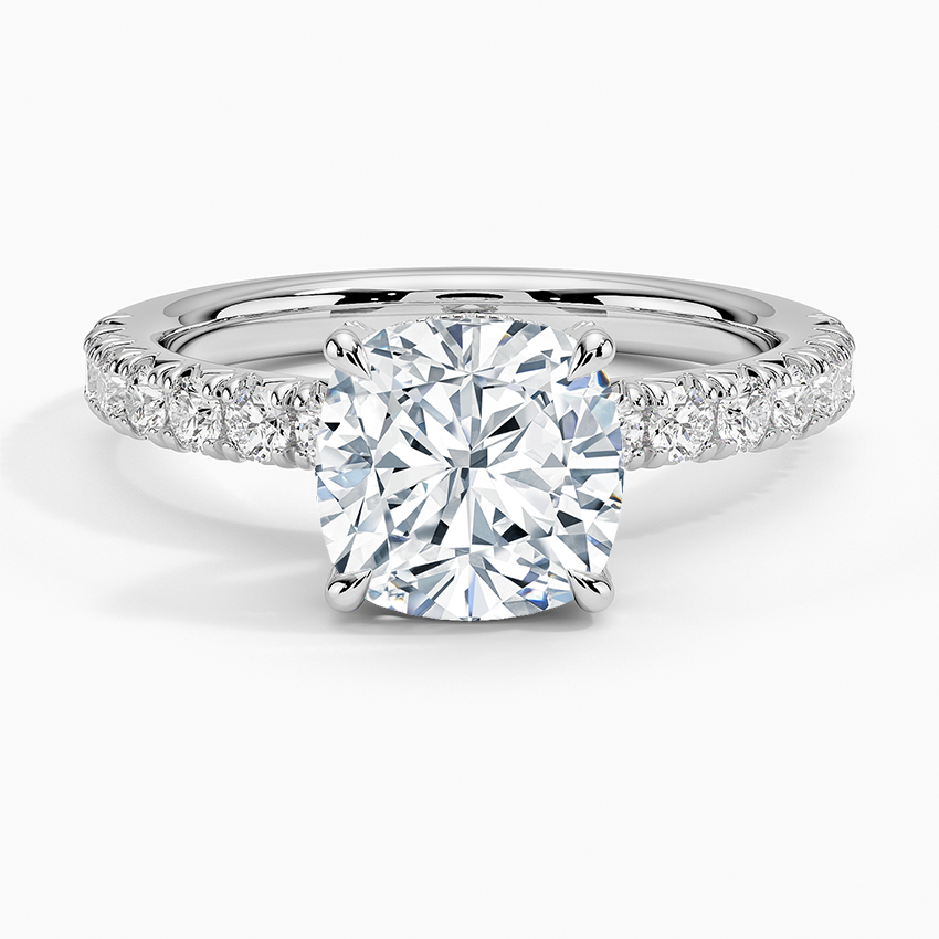 Olympia Half Coverage Diamond Ring Platinum Cushion Engagement Ring