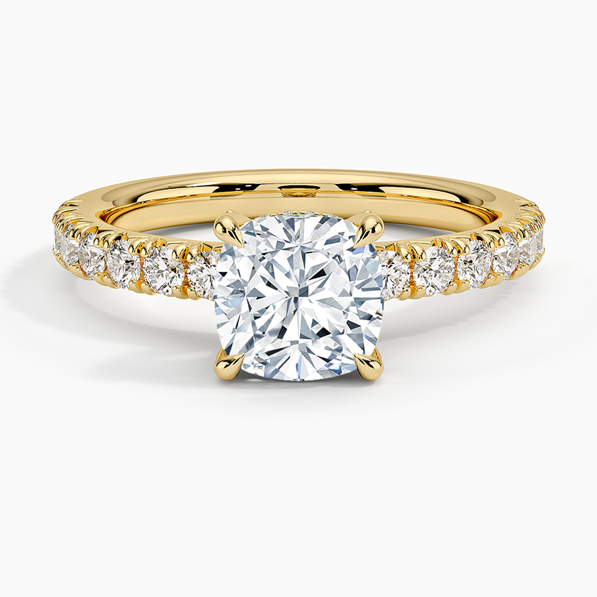 Olympia Half Coverage Diamond Ring Yellow Gold 18k Cushion Engagement Ring