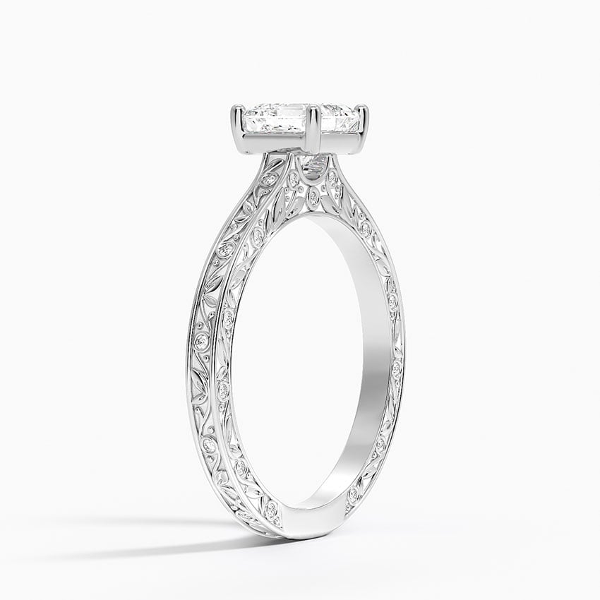 Grove Perfect Fit Engraved Diamond Ring (1/10 ct. tw.) Platinum Asscher Engagement Ring