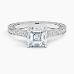 Grove Perfect Fit Engraved Diamond Ring (1/10 ct. tw.) Platinum Asscher Engagement Ring