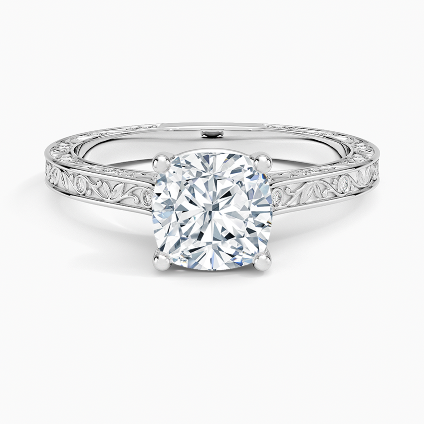 Grove Perfect Fit Engraved Diamond Ring (1/10 ct. tw.) Platinum Cushion Engagement Ring