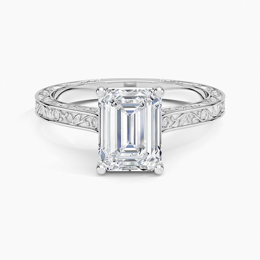 Grove Perfect Fit Engraved Diamond Ring (1/10 ct. tw.) Platinum Emerald Engagement Ring