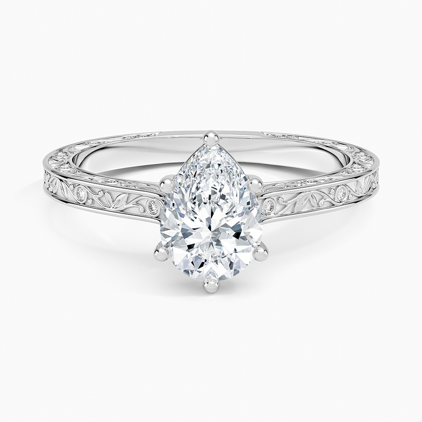 Grove Perfect Fit Engraved Diamond Ring (1/10 ct. tw.) Platinum Pear Engagement Ring