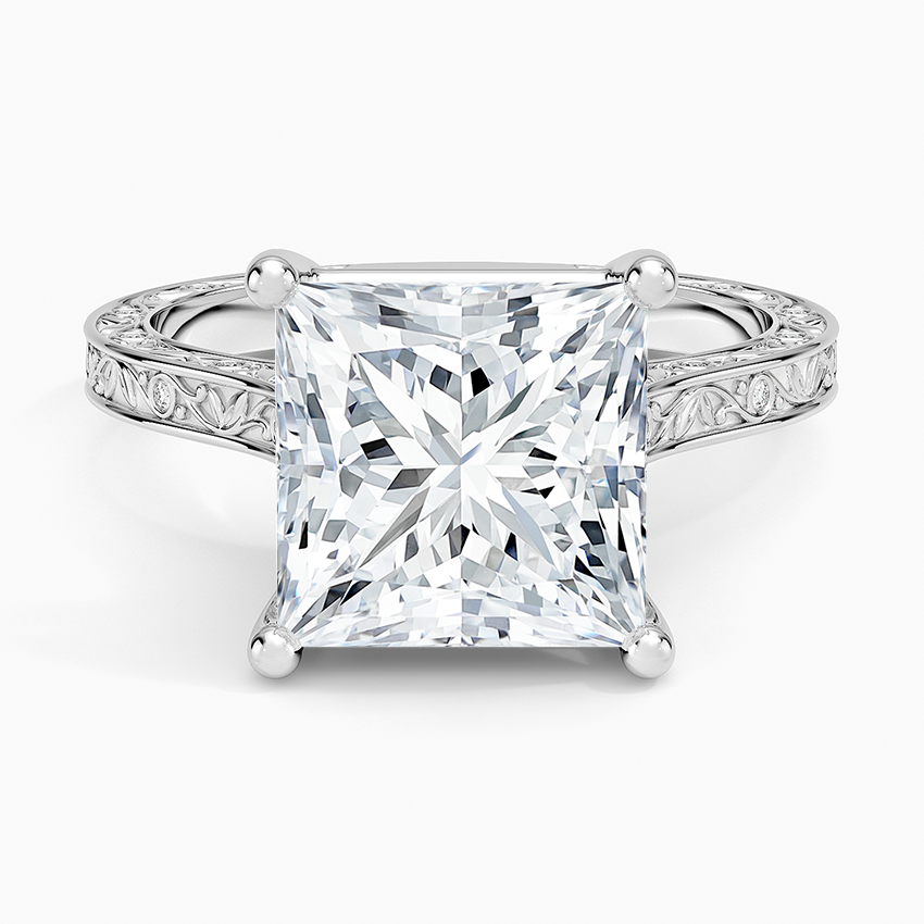 Grove Perfect Fit Engraved Diamond Ring (1/10 ct. tw.) Platinum Princess Engagement Ring