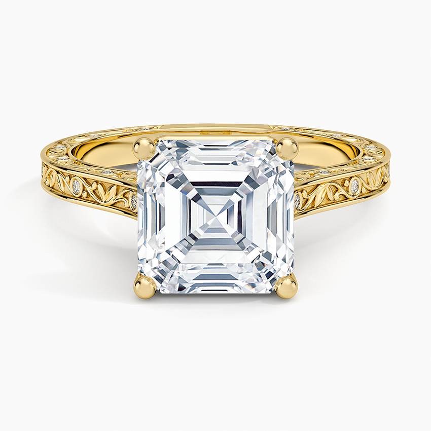 Grove Perfect Fit Engraved Diamond Ring (1/10 ct. tw.) Yellow Gold 18k Asscher Engagement Ring