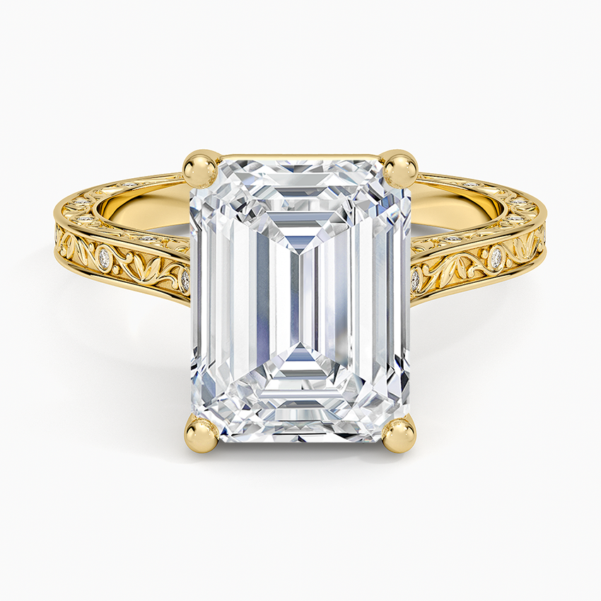 Grove Perfect Fit Engraved Diamond Ring (1/10 ct. tw.) Yellow Gold 18k Emerald Engagement Ring