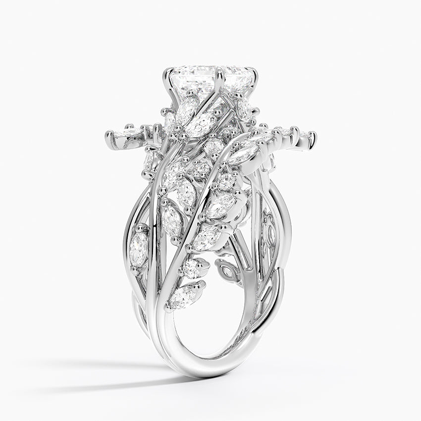 Secret Garden Wrap Diamond Ring Platinum Asscher Engagement Ring